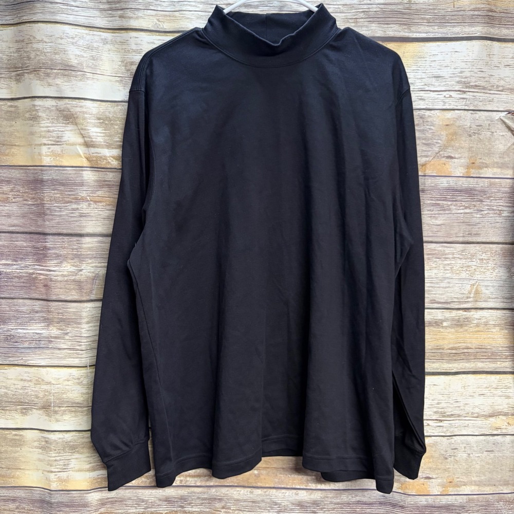 Lands End Womens XL Black Mock Neck Long Sleeve 100% Cotton Top Made in USA